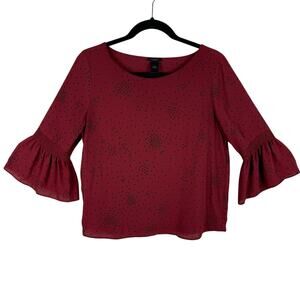 Ann Taylor Red Black Patterned Round Neck 3/4 Bell Sleeve Dark Feminine Blouse S